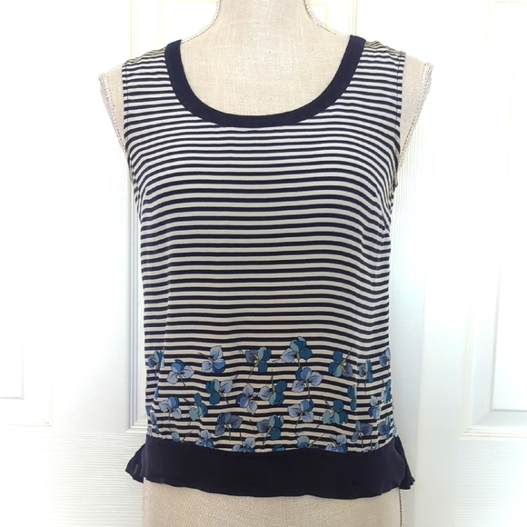 Tory Burch Tops - Tory Burch Blue and White Embellished Crop Tank Top